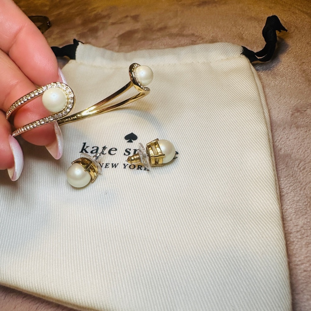 Kate Spade Gold and Pearl Cuff and Stud Set